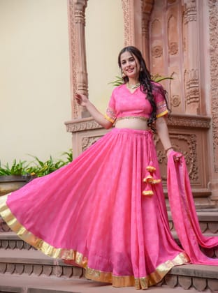 Baby Pink Bandhej Lehenga Set-S