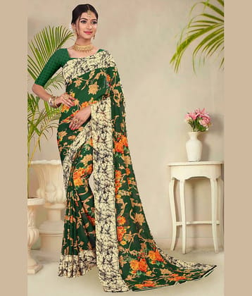 Kanooda Prints Georgette Printed Saree With Unstitched Blouse Piece ( Multicolor )