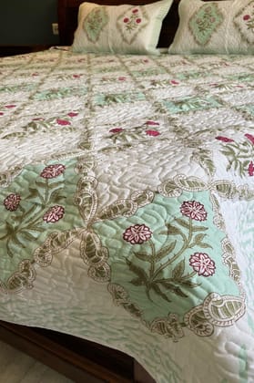 Sugandha Jaal Quilted Handblock Bedcover King size 90x108 inches Sugandha Jaal Quilted Handblock Bedcover King size 90x108 inches
