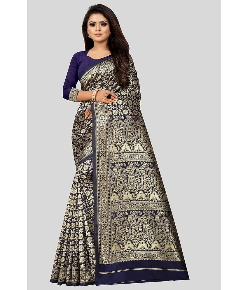 Gazal Fashions Banarasi Silk Embellished Saree With Unstitched Blouse Piece ( Black )