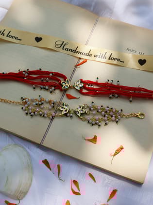 Seerat Red Kundan Rakhi Lumba Set-Red
