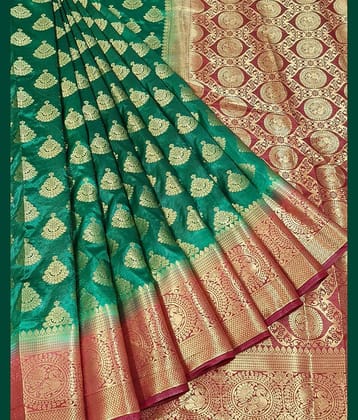 fab woven Silk Blend Self Design Saree With Unstitched Blouse Piece ( Green )