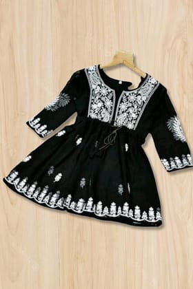 Women Black Schiffli Embroidered Top-S-36