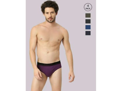 Frenchie Essentials Men Solid Cotton Briefs with Soft Elasticated Waistband - Assorted Colors Pack of 4 - S