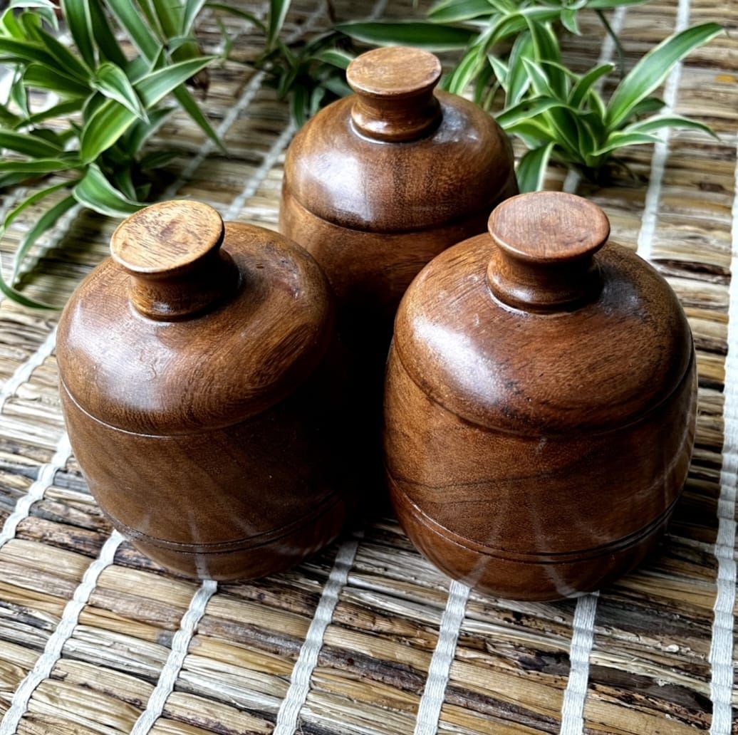 Wooden Storage Jar- Set of 3