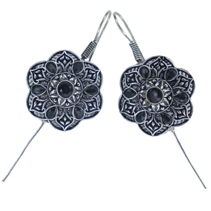 Silver Bugadi Earrings with Ruby and Green Stone