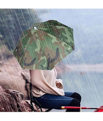 Infispace Headwear Cap Umbrella Army Color Soft Durable, Adjustable Elastic, (21) Size Fits All Ages Plastic Hat Cap Umbrella for Kids, Men/Women and Adults Rain Protection Headwear Hat Umbrella (Army) Pack of 1