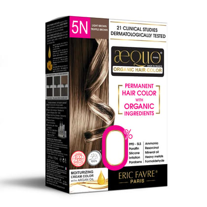 Aequo Organic Cream Hair Color for Women, Hypoallergenic Permanent Hair Color with QH+ Patented Bioactives, 0% PPD & SLS, 5N Light Brown, 170 ml Aequo Organic Cream Hair Color for Women, Hypoallergenic Permanent Hair Color with QH+ Patented Bioactives, 0