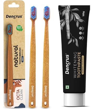 DENCRUS Charcoal Toothpaste & Octa Clean Bamboo Toothbrush (Pack of 2)