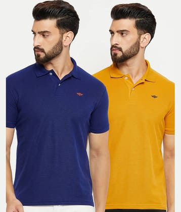 GET GOLF Pack of 2 Cotton Blend Regular Fit Solid Half Sleeves Men's Polo T Shirt ( Navy Blue )