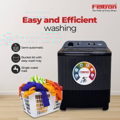 Feltron 7.5 Kg Semi Automatic Top Load Washing Machine Grey, Black Plastic Lid
