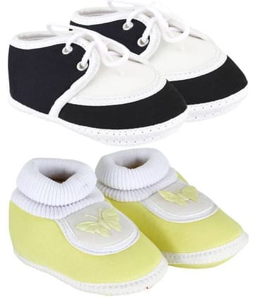Neska Moda Pack Of 2 Baby Boys & Girls Yellow And Black Cotton Booties For 0 To 12 Months