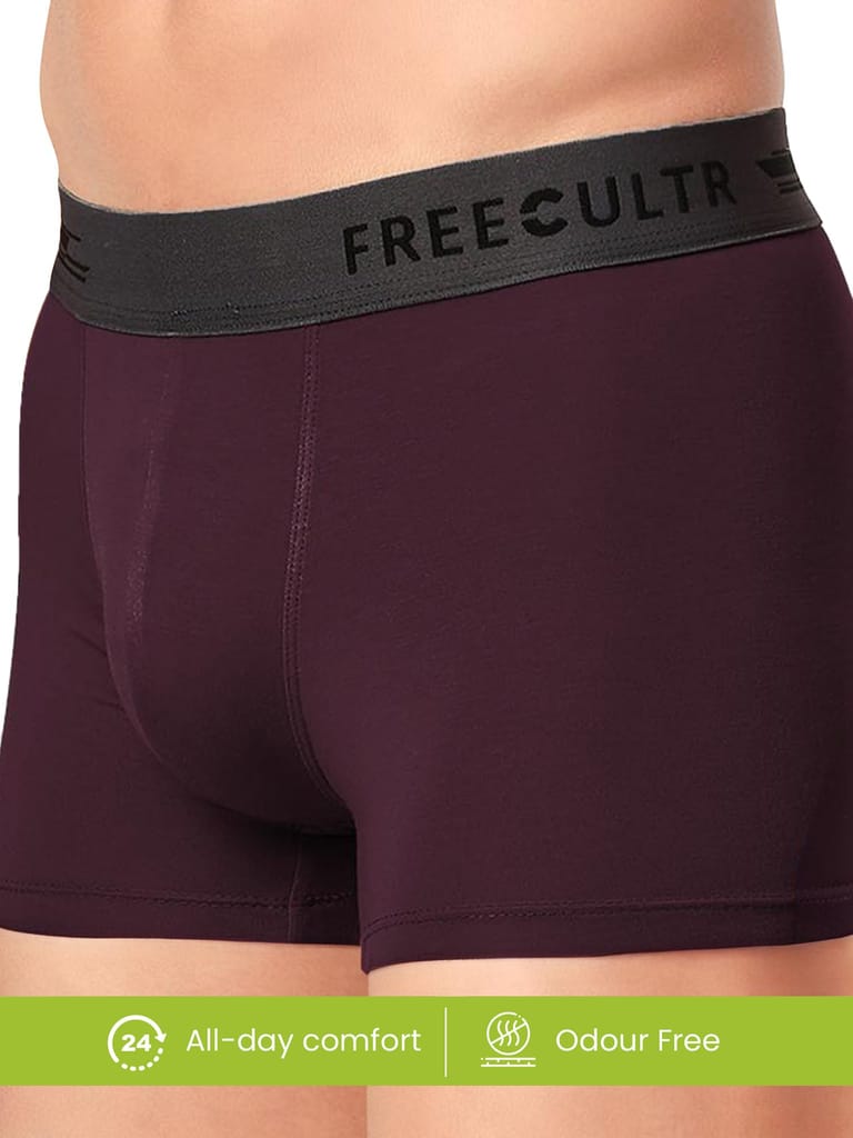 FREECULTR Men's Underwear Anti Bacterial Micromodal Airsoft Trunk - Non Itch No Chaffing Sweat Proof - Pack of 1-Sangria Wine