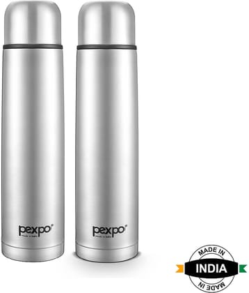 Pexpo 1000ml 24 Hrs Hot and Cold Flask with Jute-bag, Flamingo Vacuum insulated Bottle (Pack of 2, Red)