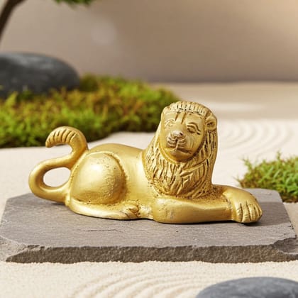 Large Brass Lion Statue Showpiece - Royal Handcrafted Lion Idol for Home Decoration, Height : 1.5 Inch (BSMAS849 A)