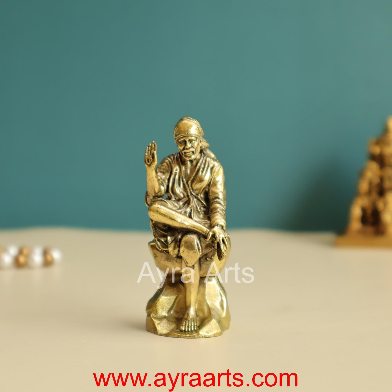 Premium Brass Shirdi Saibaba Idol - 3.2 Inch Height