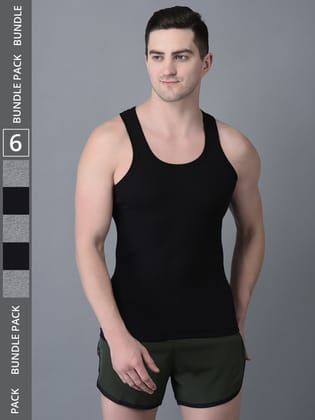 Men's Pack of 6 Solid Combed Cotton Vest