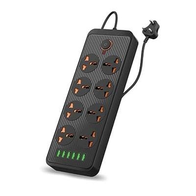 Portronics Power Plate 7 with 6 USB Port + 8 Power Sockets Smart Electric Universal Extension Board Multi Plug with 2500W, 3Mtr Cord Length, 2.4A USB Output(Black) Portronics Power Plate 7 with 6 USB Port + 8 Power Sockets Smart Electric Universal Extension Board Multi Plug with 2500W, 3Mtr Cord Length, 2.4A USB Output(Black)