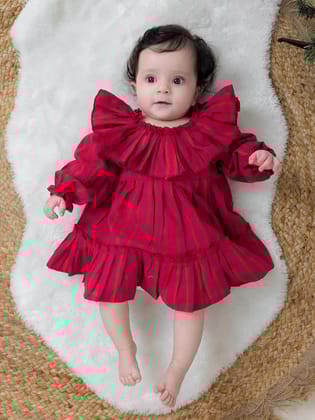 Red Chilli Baby Frilled Frock-3-6 months