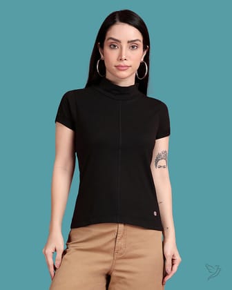 High Neck - Work Casuals Top - Black-S / Black