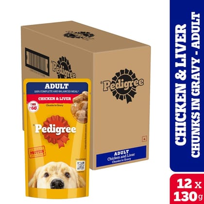 Pedigree Chicken &amp; Liver Chunks in Gravy Adult Wet Dog Food (130gx12)