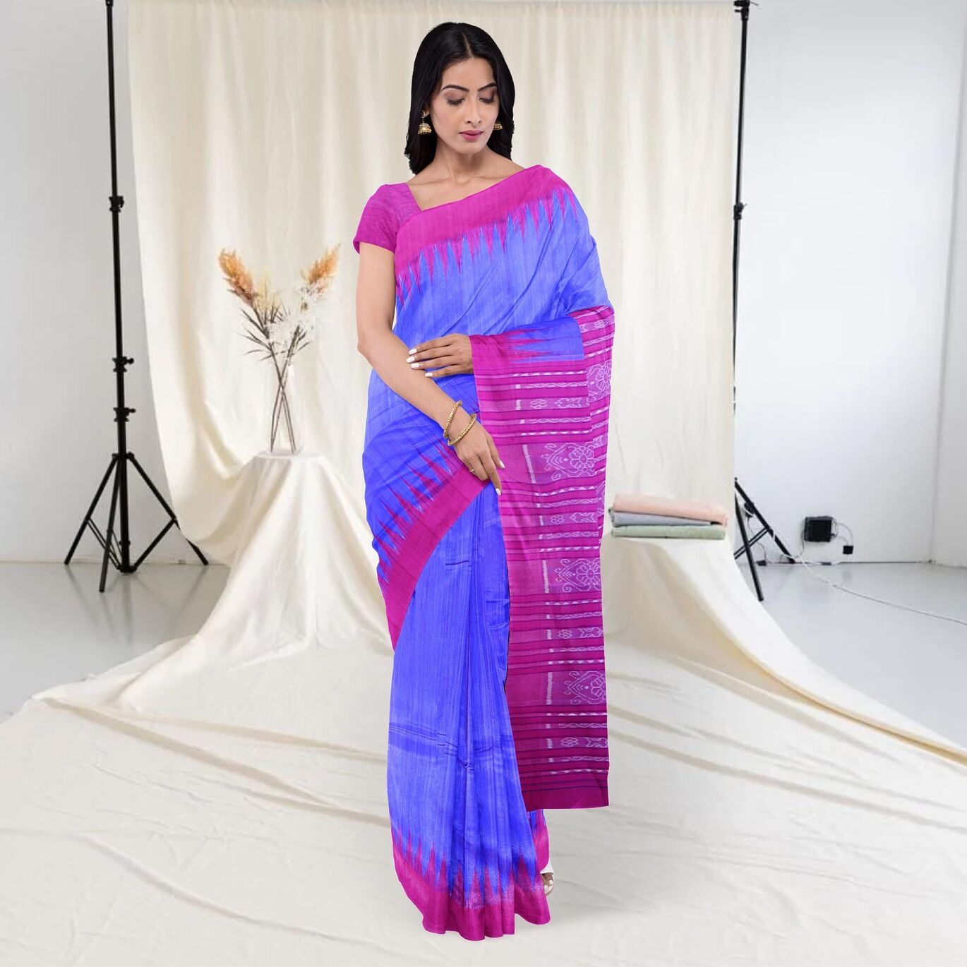 Temple Border Soft blue Tussar Silk Saree