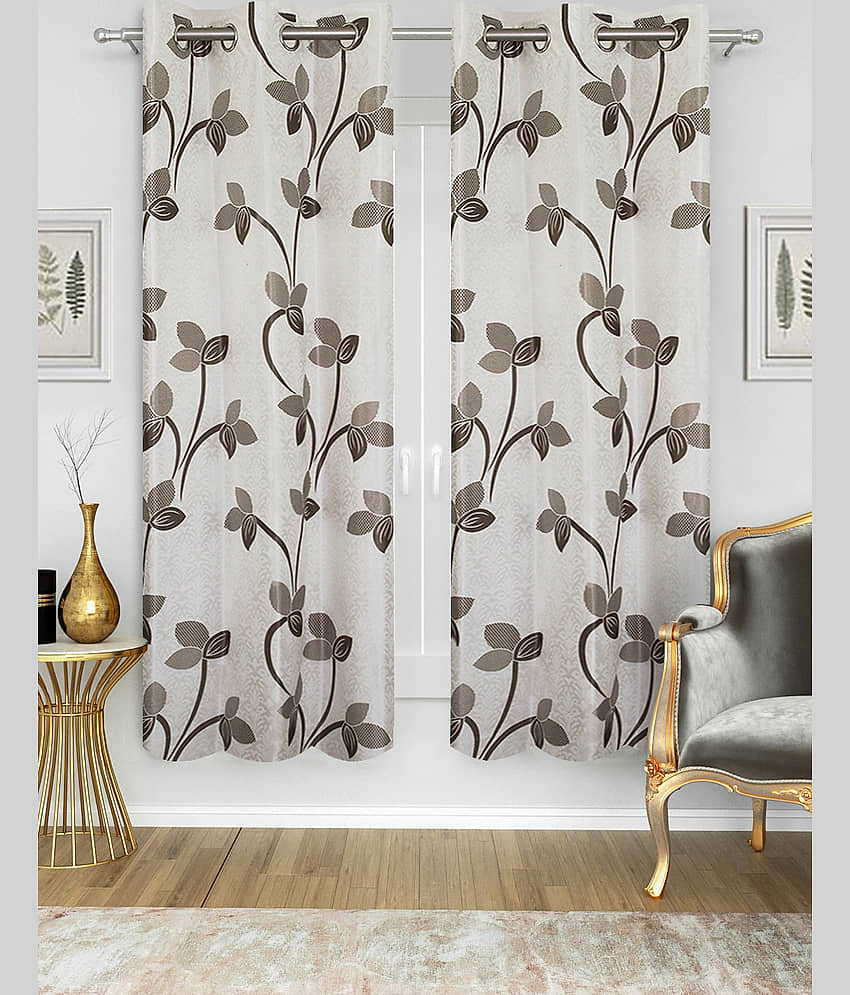 Home Candy Set of 2 Window Semi-Transparent Eyelet Polyester Grey Curtains ( 152 x 120 cm )