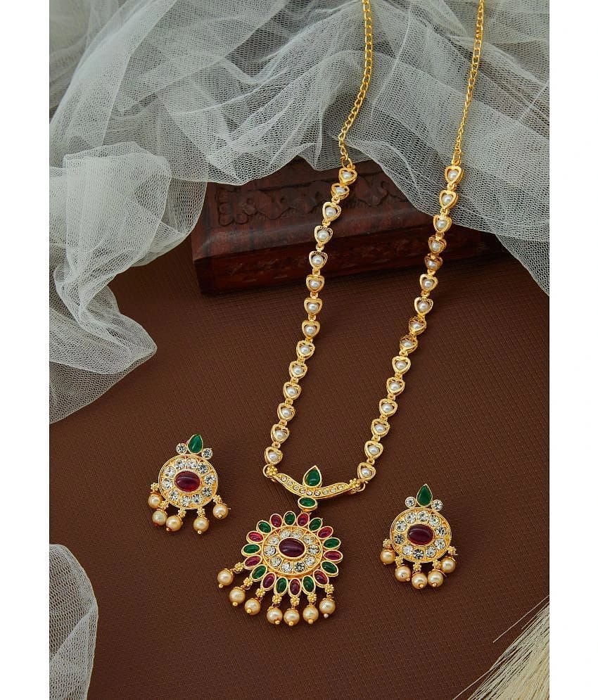 ROFARWORD Gold Brass Necklace Set ( Pack of 1 ) - Gold