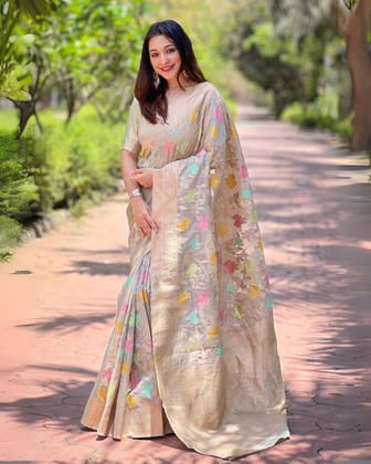 Satrangi Re Organza Silk Jaal Zari Woven Smoky Gray Saree