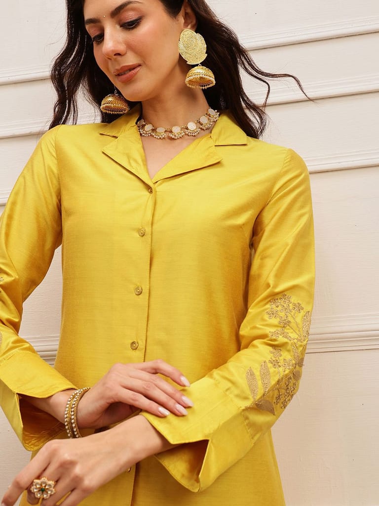 Mustard Yellow Satin Kurta Set