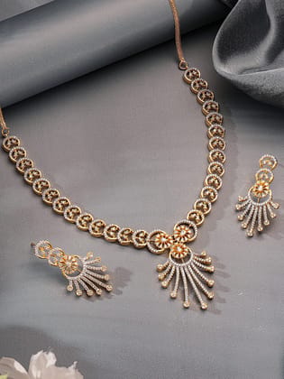 Gold Plated AD Studded Pendant Luxe Jewellery Set