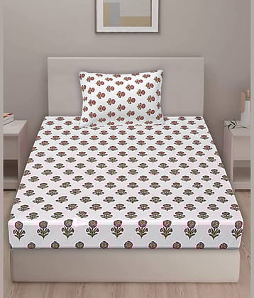 FrionKandy Living Cotton 1 Single Bedsheet with 1 Pillow Cover ( White )