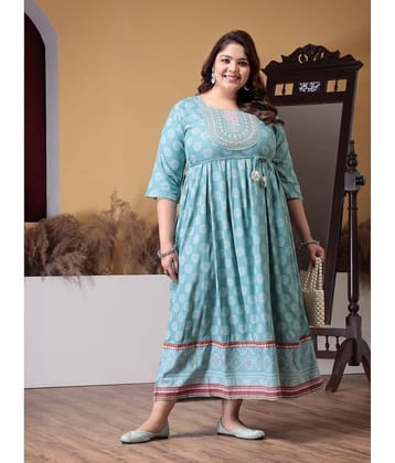 Little More By Stylum Rayon Printed Flared Women's Kurti - Blue ( Pack of 1 )