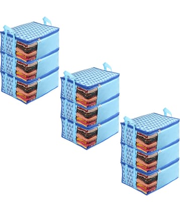 PrettyKrafts Non Woven Saree Cover Storage Bags Premium Quality Saree Organizer for Wardrobe/Cloth Organizer Pack of 9 -Trio Blue
