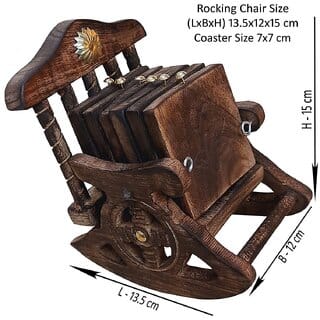 BIYANKA Handcrafted Wooden Antique Rocking Chair Coaster Set - By BHARAT CRAFTS EXPORTS