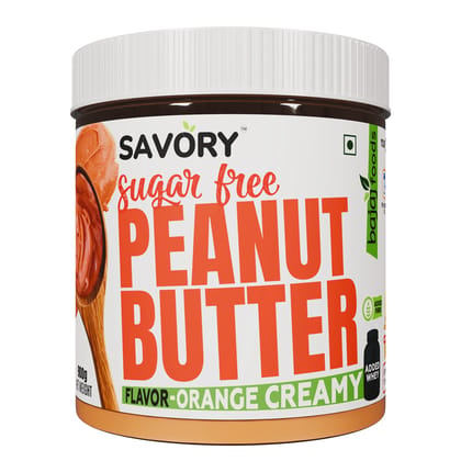 SAVORY Orange Creamy Peanut Butter (Sugar-Free) with Added Whey | High in Protein | No Added Sugar, Energy Booster, Gluten-Free & Keto Friendly | Cholesterol & Trans-fat Free | Protein Rich Spread (900g)