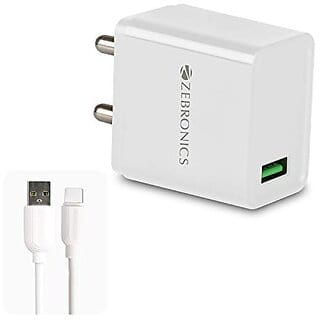 Zebronics Zeb-Ma5311Q 18 W Single Port Charging Adapter for Mobile Phone/Tablets with USB Type C Cable - White.