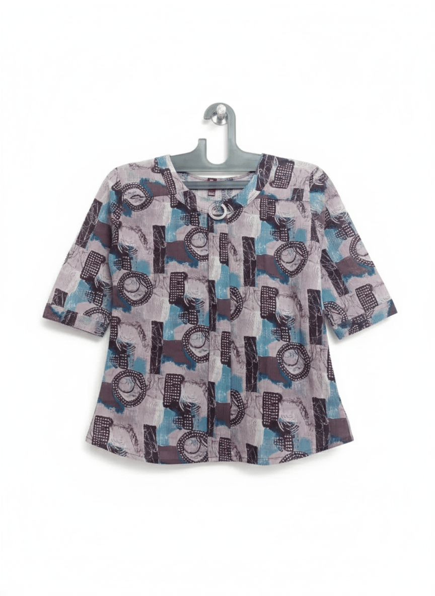99ladies Store Printed Three Fourth Sleeve Round Neck Women Top