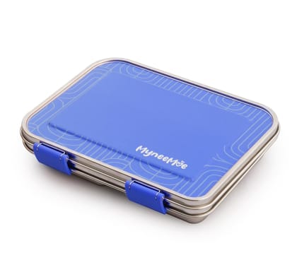 MyneeMoe Prime Bento Solid – Premium Stainless Steel Lunch Box, Sleek & Sturdy-Blue