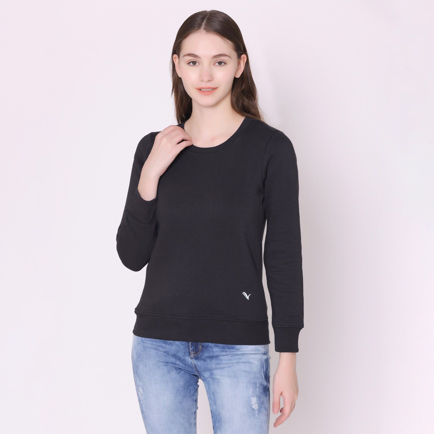 Women's Solid Color Sweatshirt - Black Black M