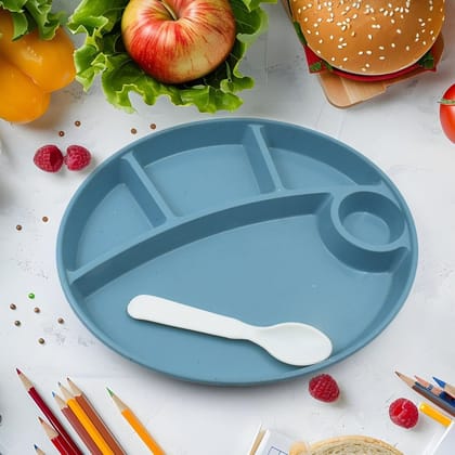 Plastic Food Plates / Biodegradable 5 Compartment Plate With Spoon for Food Snacks / Nuts / Desserts Plates for Kids,&nbsp;Reusable Plates for Outdoor, Camping, BPA-free&nbsp;(1 Pc)