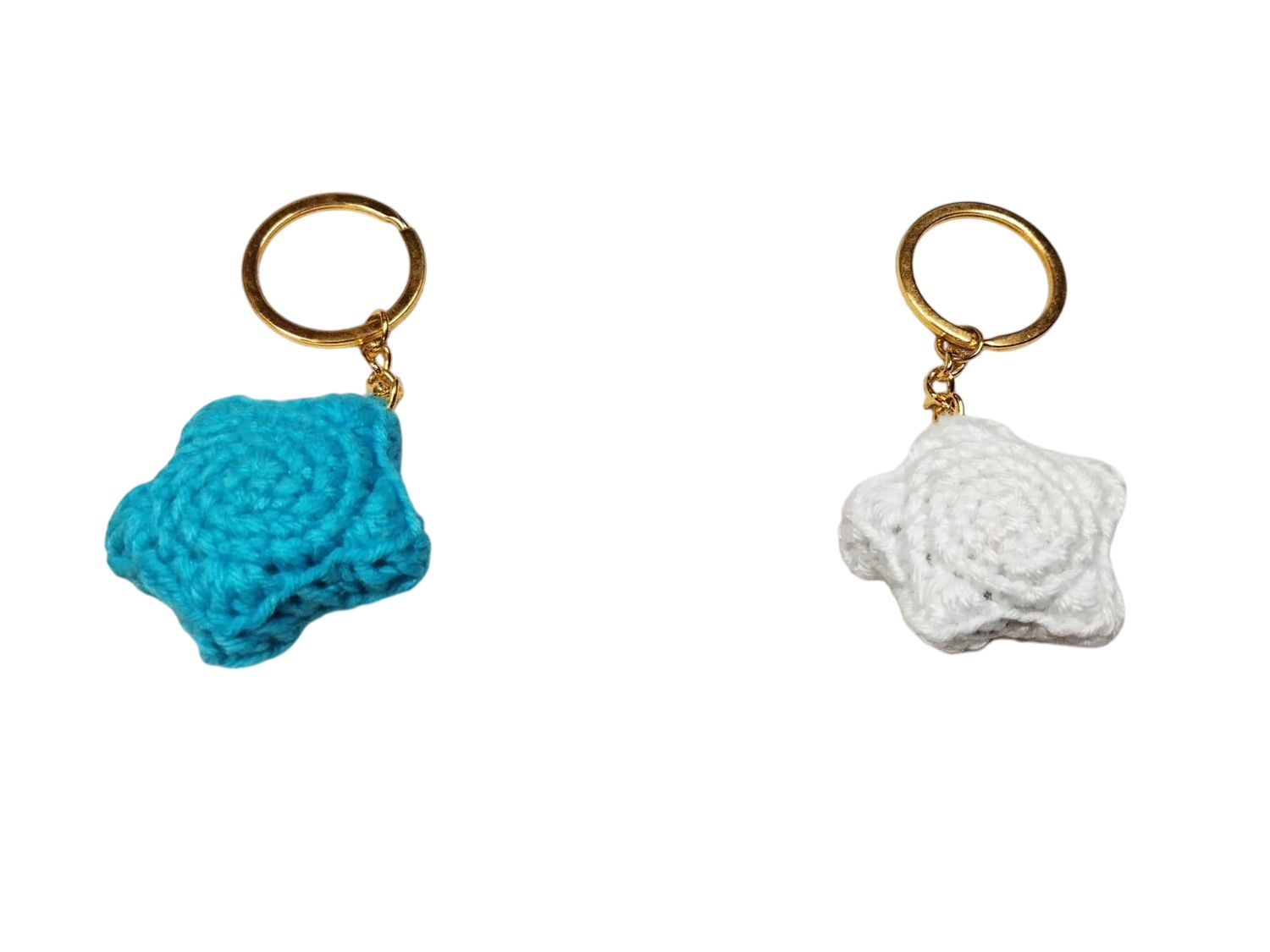 Handmade Crochet Star Keychain - Vibrant Turquoise & Off-White