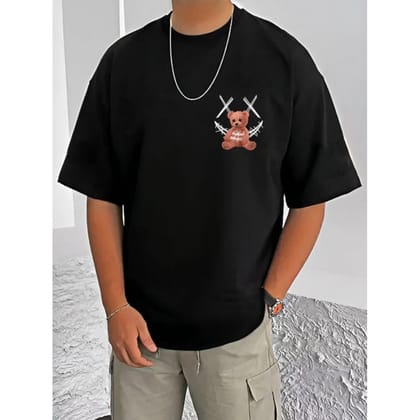 Men's Casual Cotton Blend Printed Round Neck Half Sleeve T-Shirt A