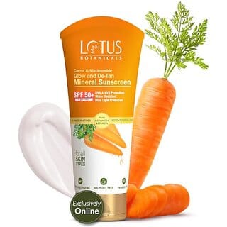 Lotus Botanicals Sunscreen - Spf 50 Pa++++ Carrot & Niacinamide Glow And De-Tan Mineral Sunscreen | Spf 50+ | Pa++++ (50 G)