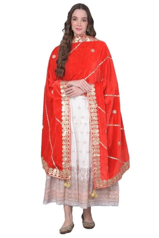 Women's Velvet Gotta Patti Dupatta (Red)-PID46982