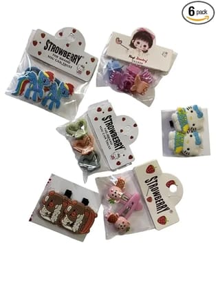 6Pcs Girls Cartoon Hair Clips | Cute Baby Kids Hair Accessories Set (Multi Design)