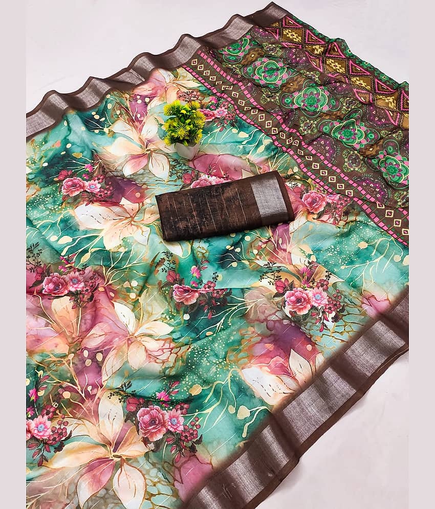 BYUPRI Chanderi Printed Leheriya Saree With Unstitched Blouse Piece ( Multicolor )