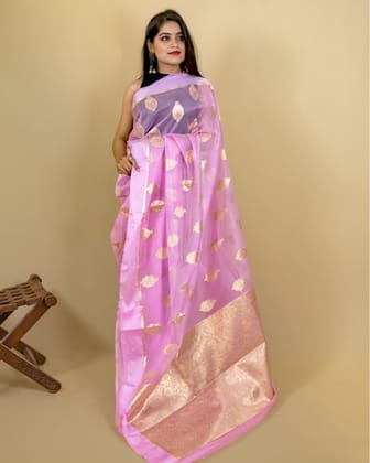 Pink Banarasi Brocade Organza Silk Saree