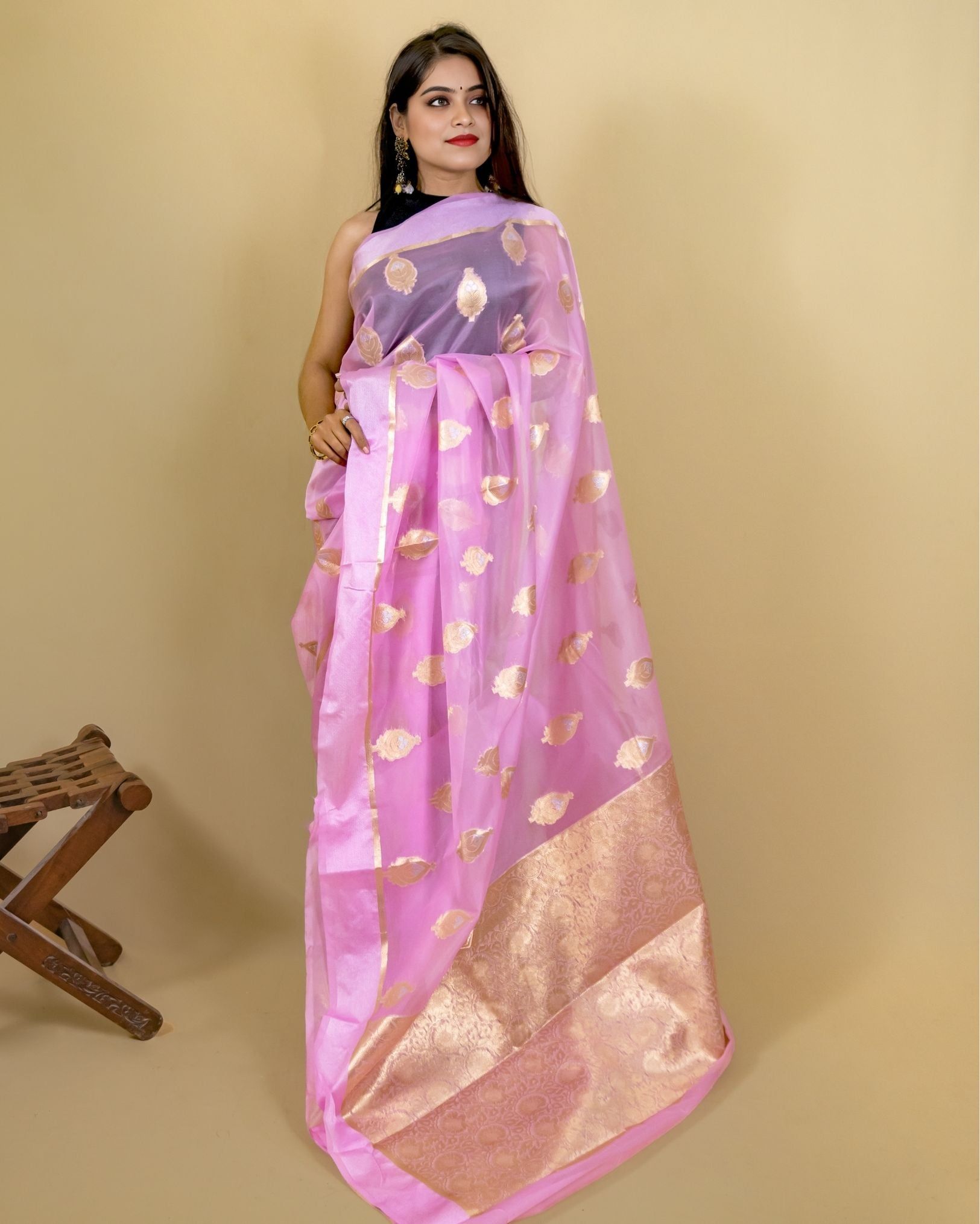 Pink Banarasi Brocade Organza Silk Saree