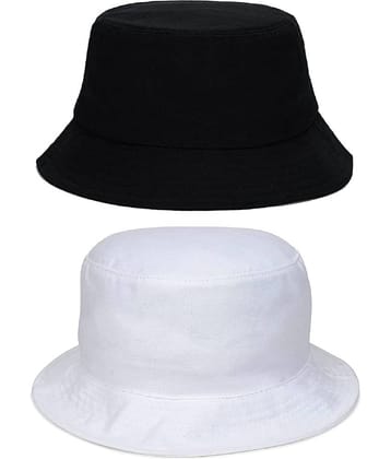 Unisex Bucket Fishermen Beach Cap Hat (Pack of 2) (X-02_White & Black)